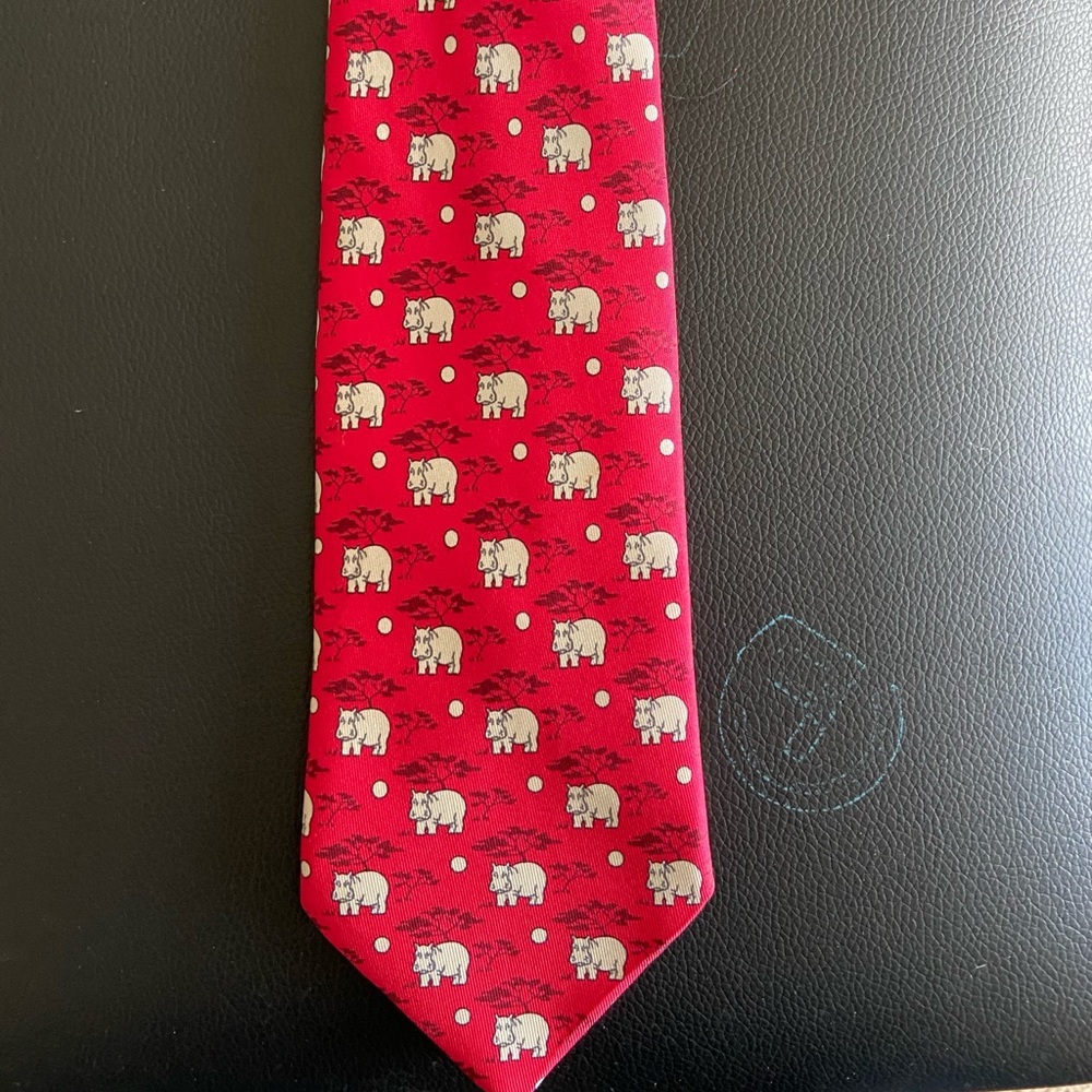 Hermes Red Hippo print tie